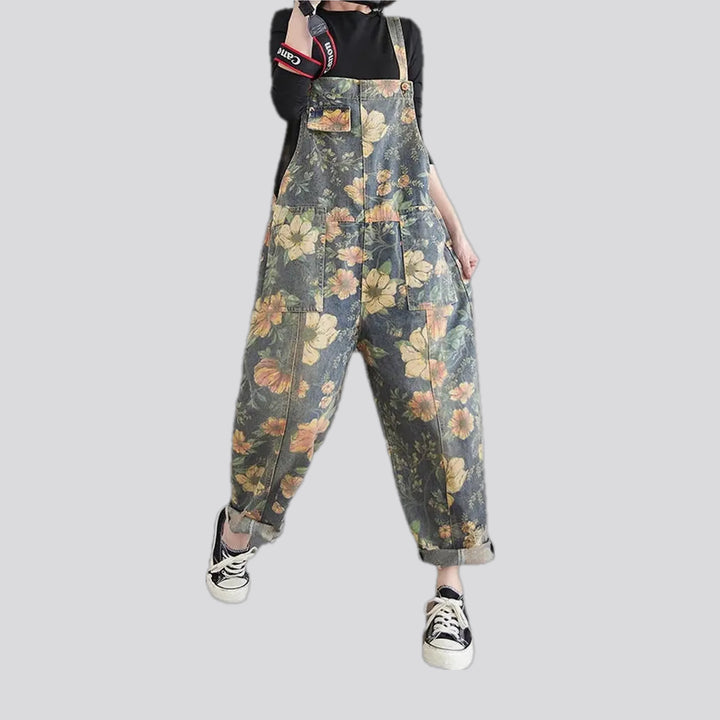 Retro boho fashion baggy women's denim dungaree