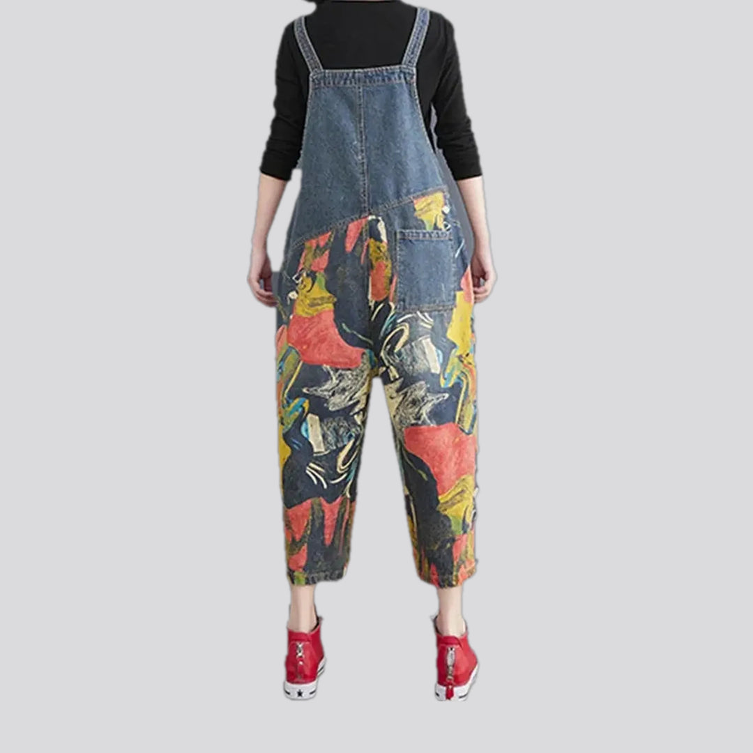 Stylish street art baggy jean dungaree for women