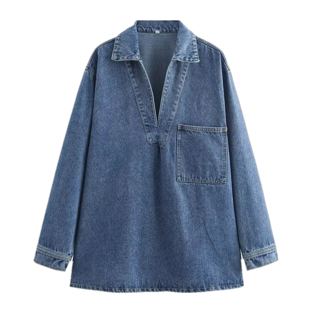 Casual Stretchable Jacket Jeans Shirt for Ladies - Blue