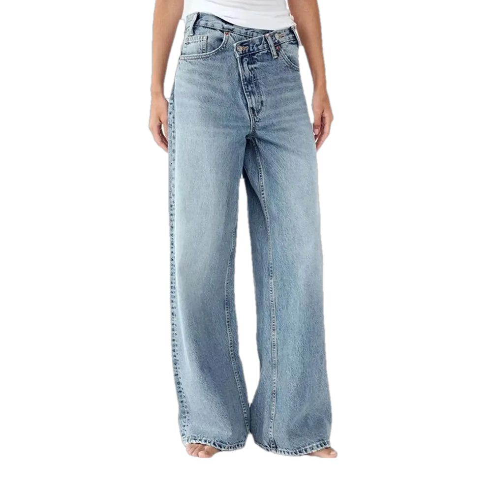 Dark Wide Fit Stylish Women's Jeans - Light Blue