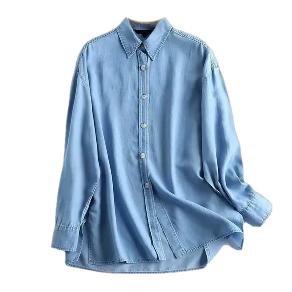 Extra-large Light Casual Denim Shirt for Women - Light Blue