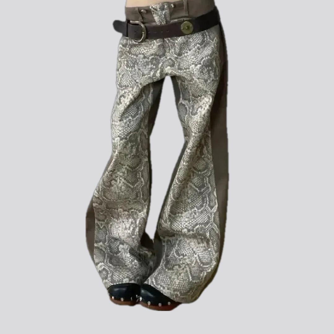 Fashion slouchy fit snake skin women's denim pants