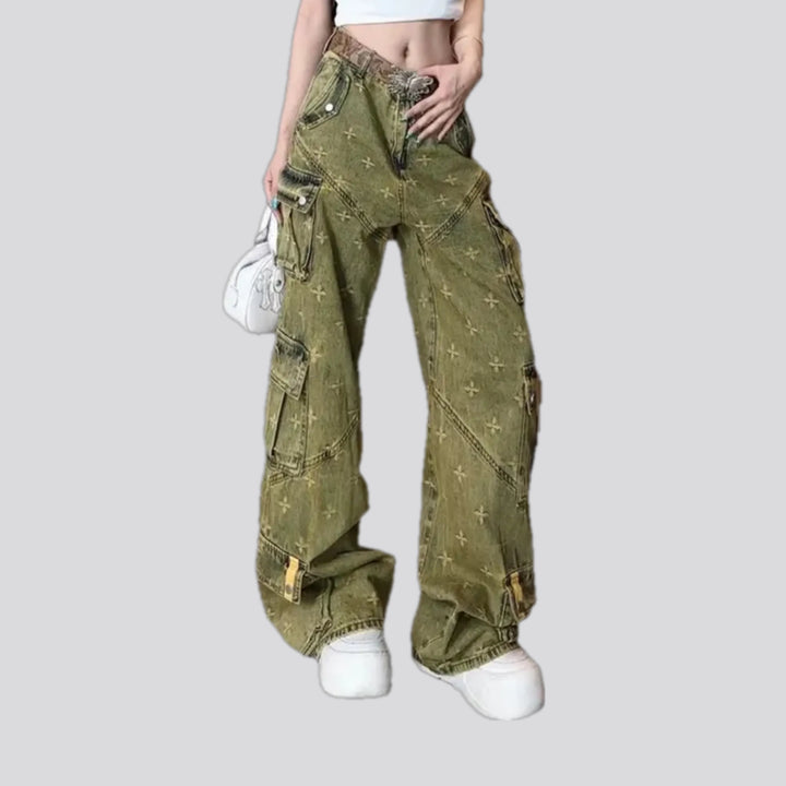 High-rise cargo slouchy jeans for women