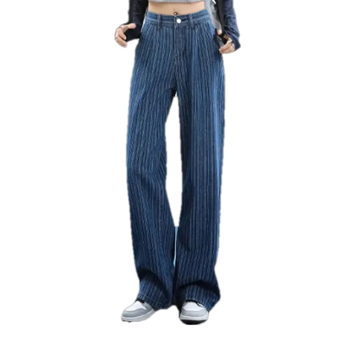 Fashion Striped High Waist Women's Jeans - Blue