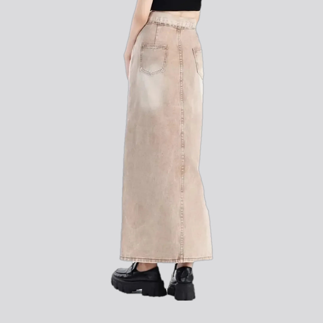 Fashionable high-rise sanded denim skirt