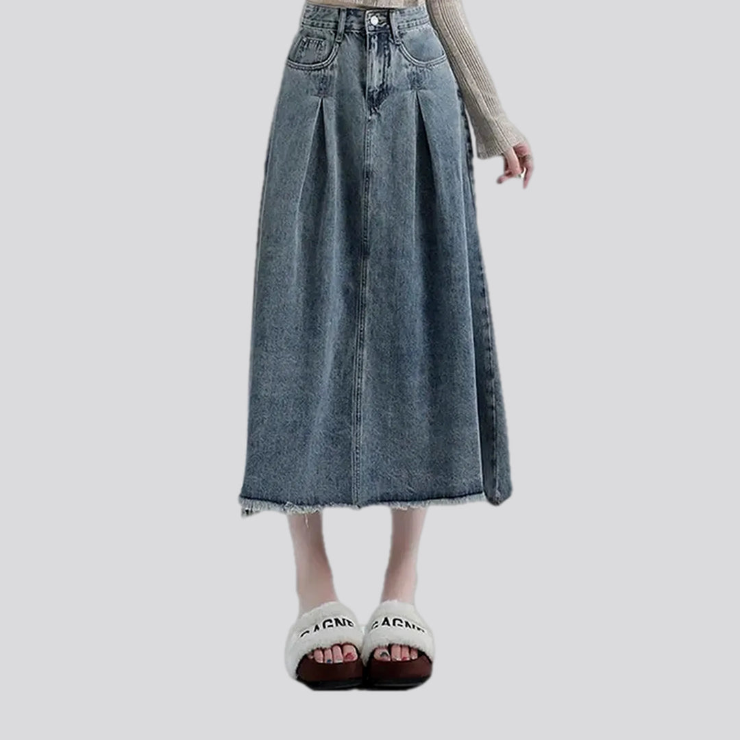 High waist pleated casual jean skirt