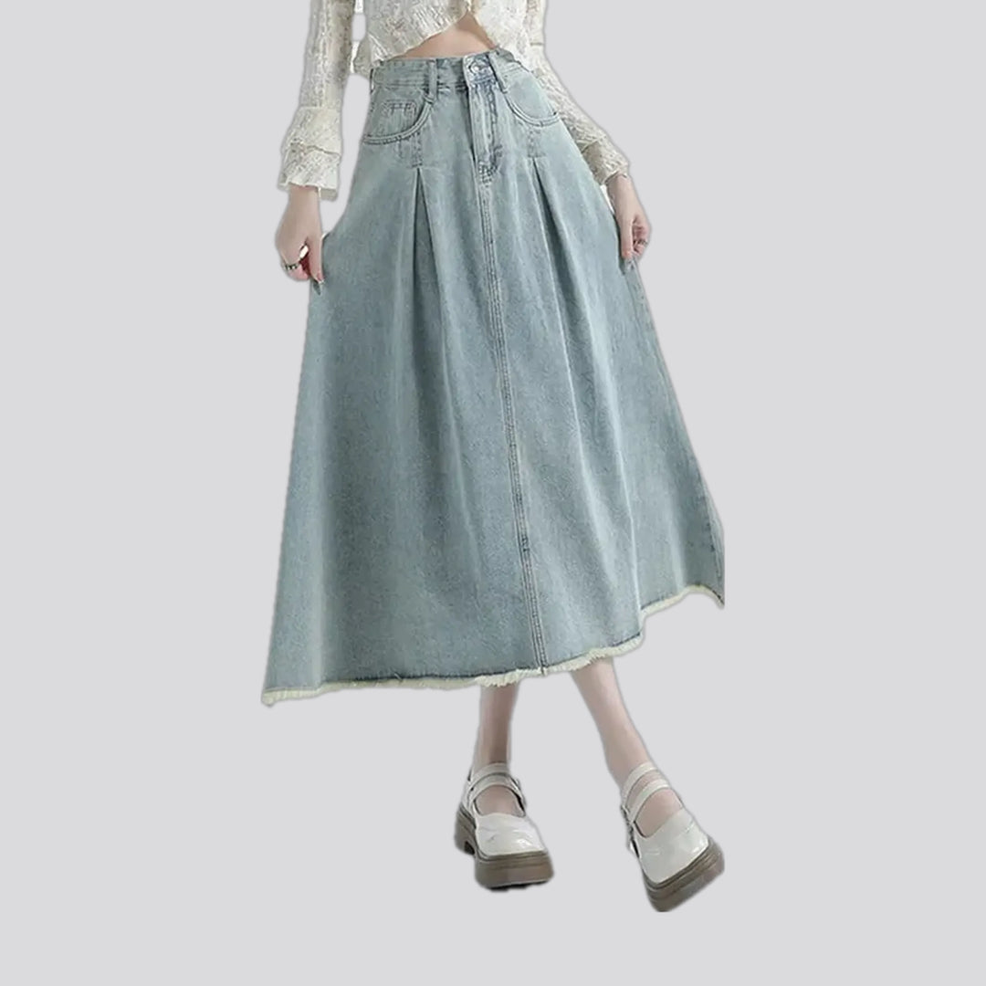 High waist pleated casual jean skirt