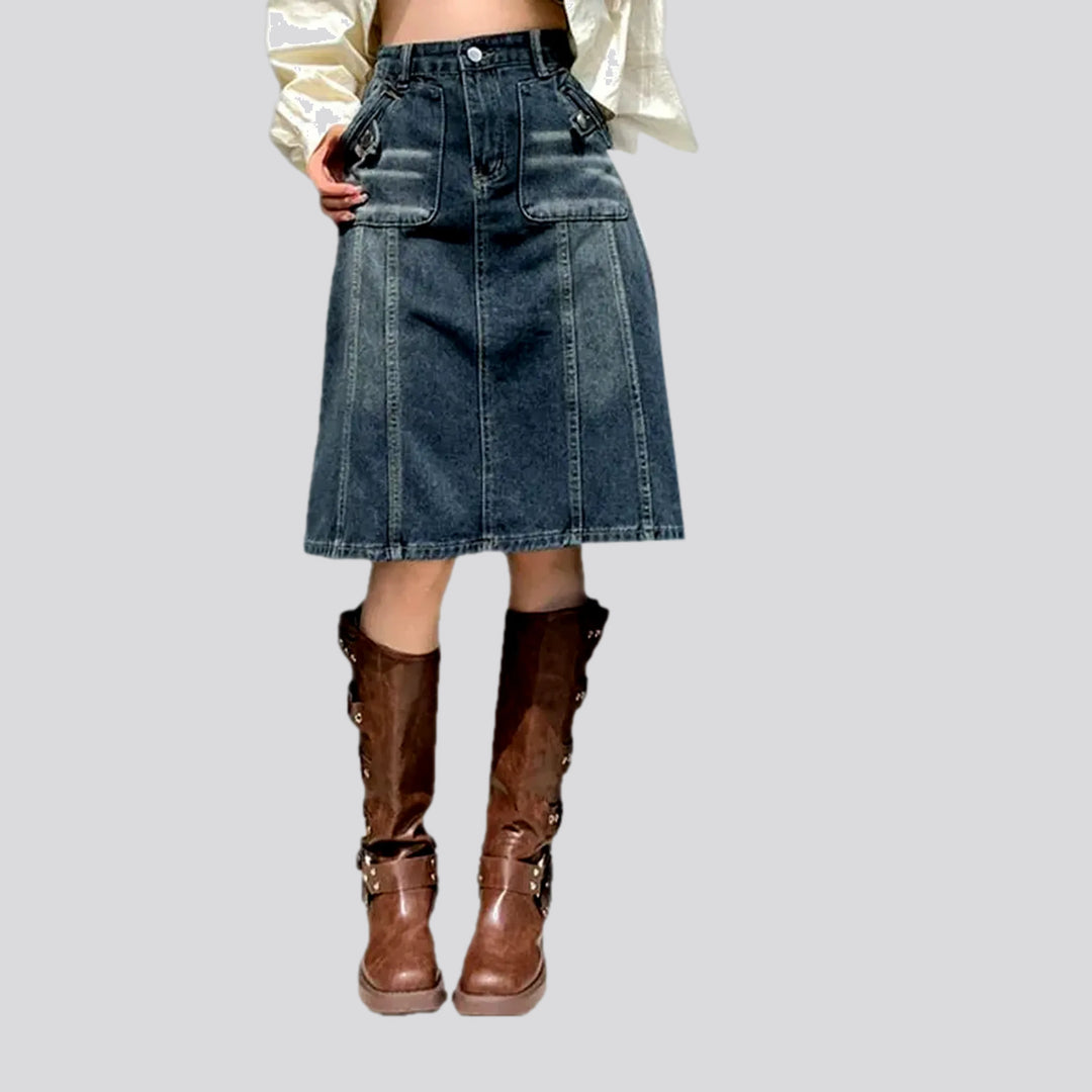 Faded abraded casual denim skirt