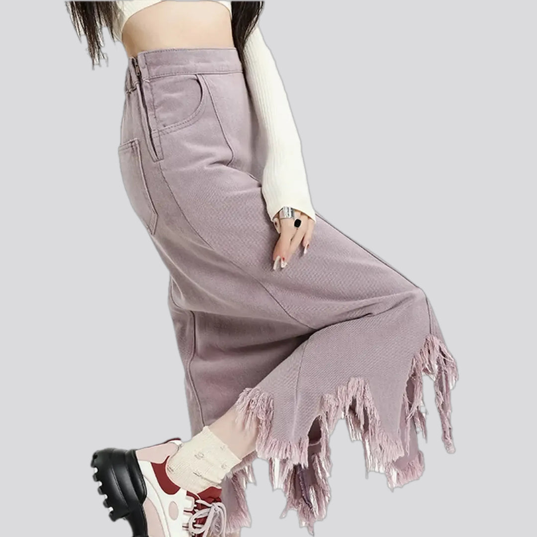 Colorful fringe asymmetrical denim skirt