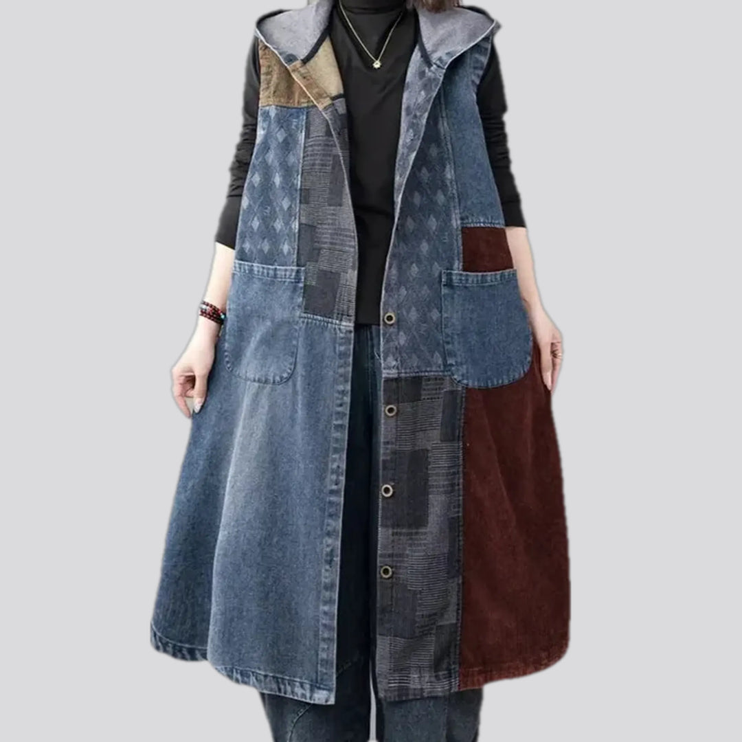 Extra-large longline denim vest for women