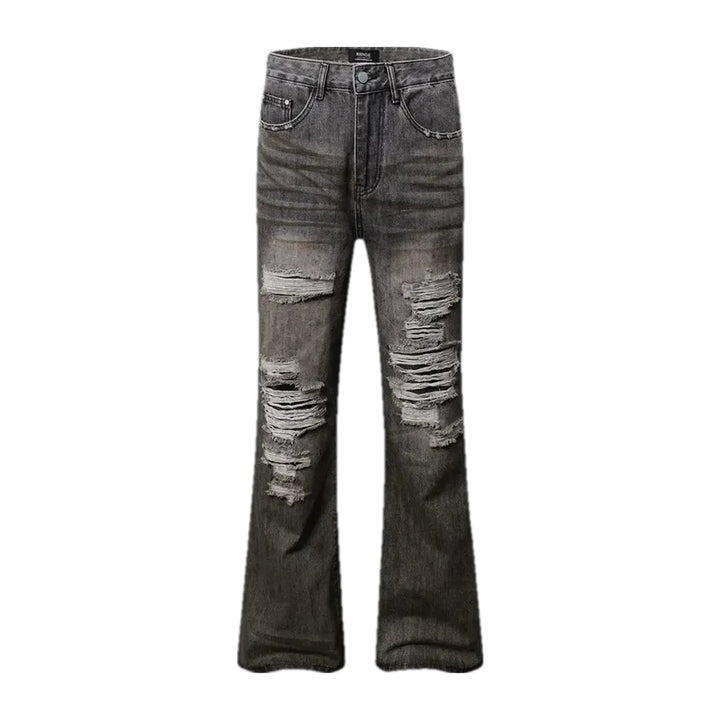 Retro Ripped Fashion Men's Jeans - Grey