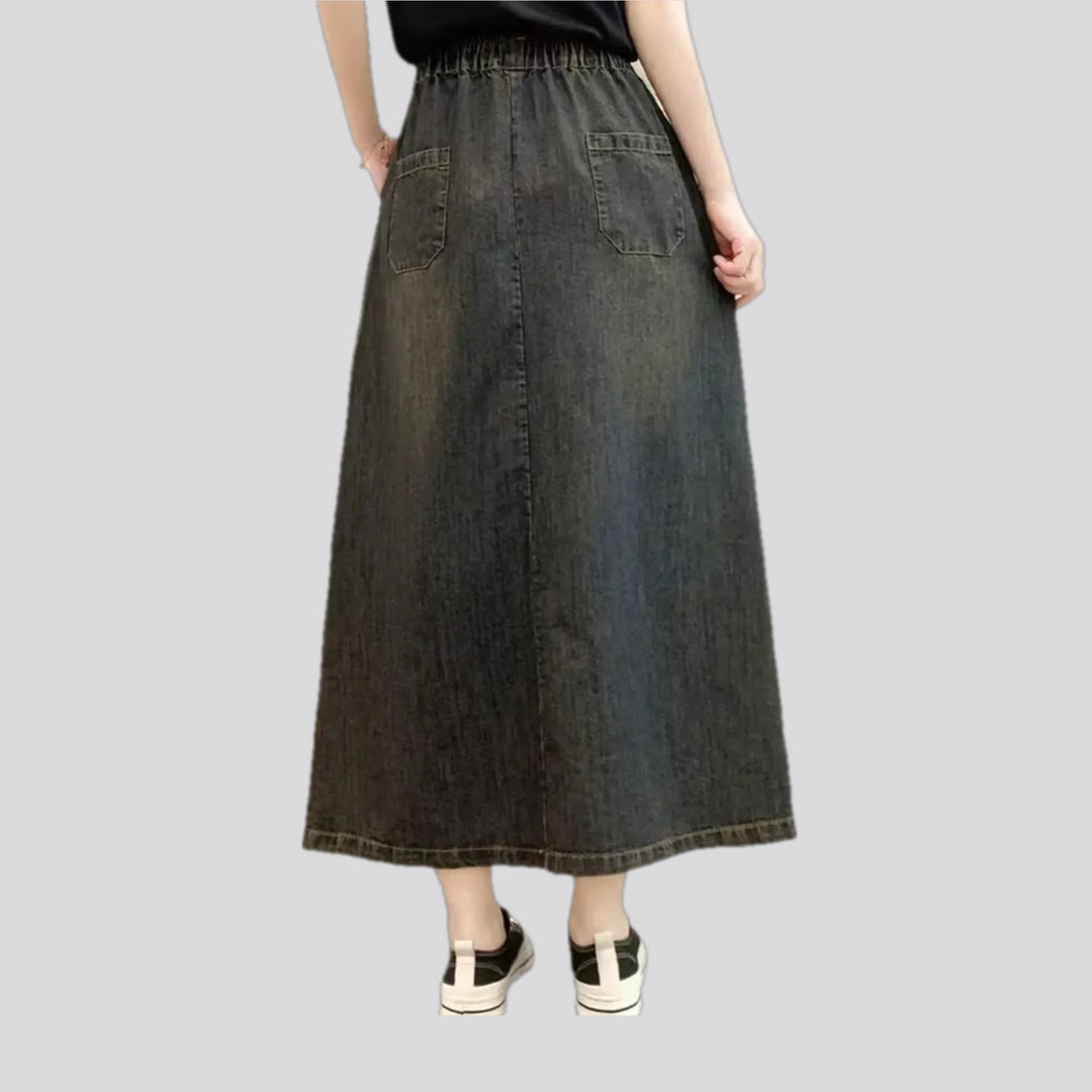 Artistic high-waist boho denim skirt