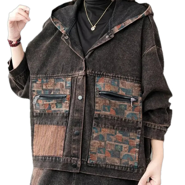 Casual Ethnic Oversized Women's Jeans Jacket - Brown