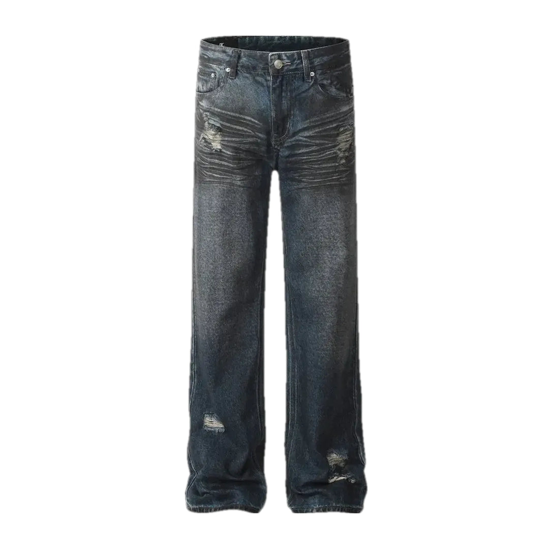 Fashionable Mid Rise Baggy Jeans for Men - Dark Blue