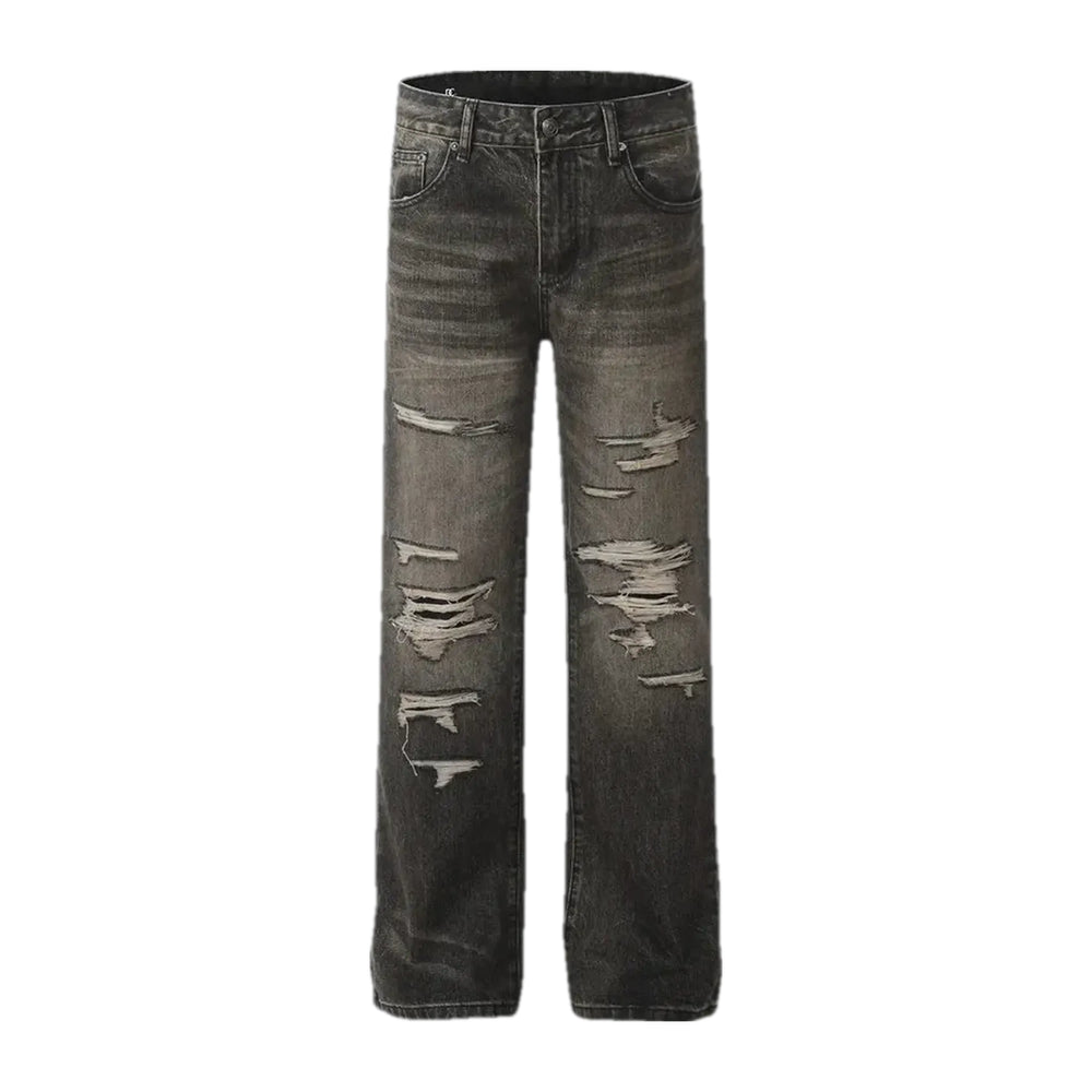 Vintage Ripped Straight Men's Jeans - Grey