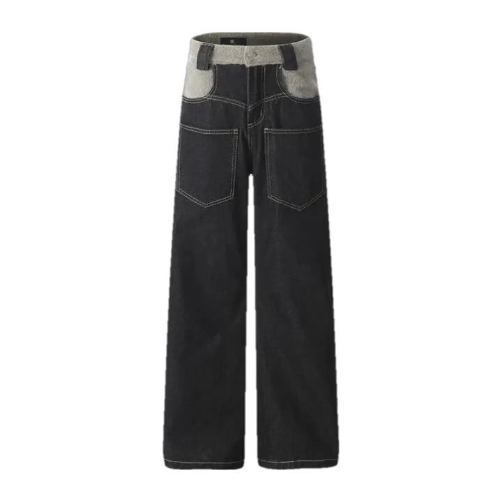 Wide Fit Stylish Contrast Jeans for Men - Black