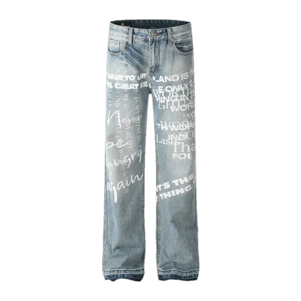 Light Pattern Medium Rise Men's Jeans - Light Blue