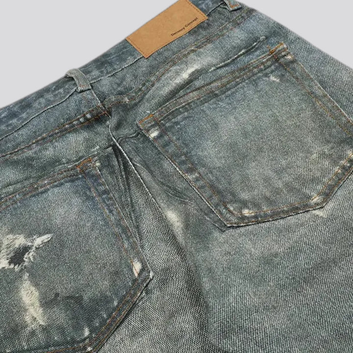 Straight fit torn grunge men's jeans