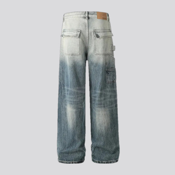 Sanded stonewashed baggy men's jeans