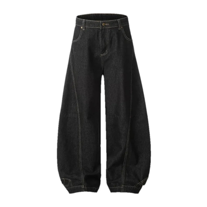 Medium Rise Barrel Shape Baggy-fit Men's Jeans - Black