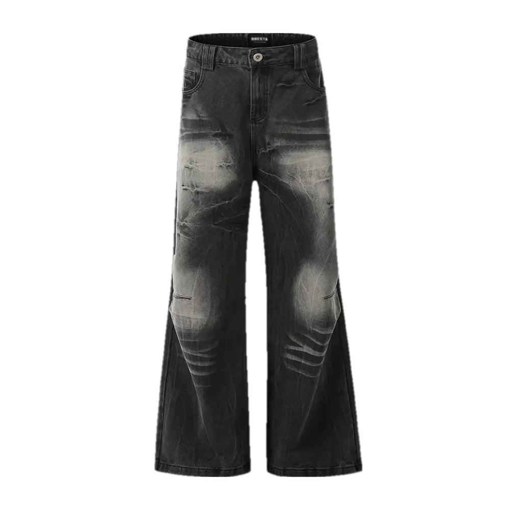 Boho Style Mid Rise Faded Jeans for Men - Black