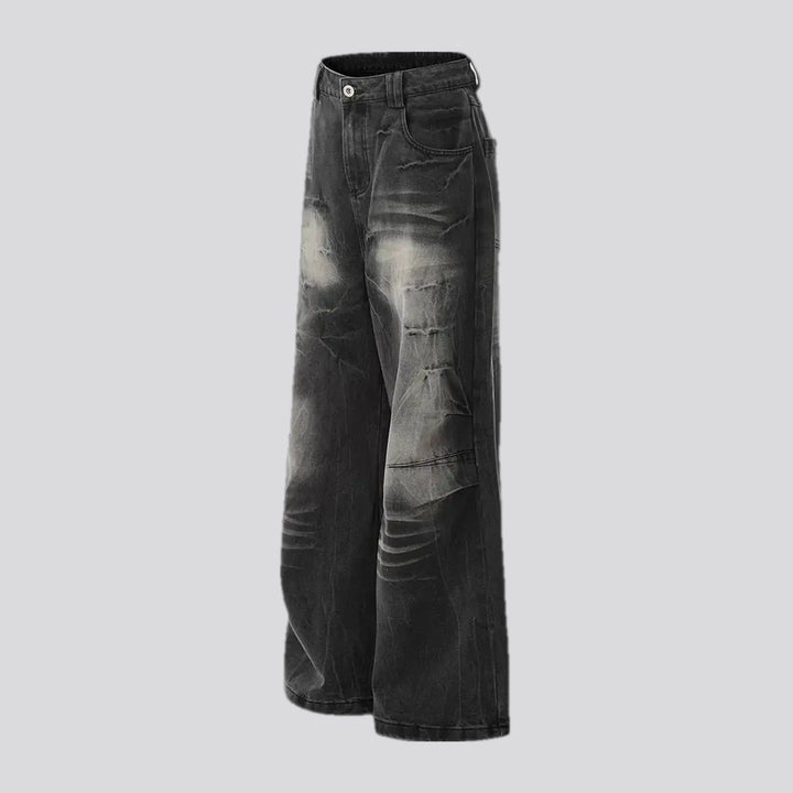 Boho style mid rise faded jeans for men