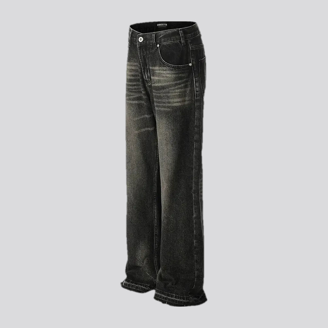 Whiskered raw hem fashion men's jeans