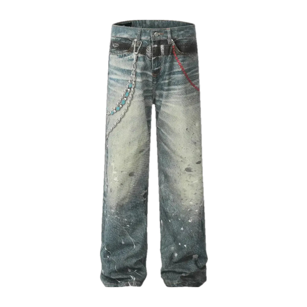 Dirty Faded Wash Stylish Men's Jeans - Grey