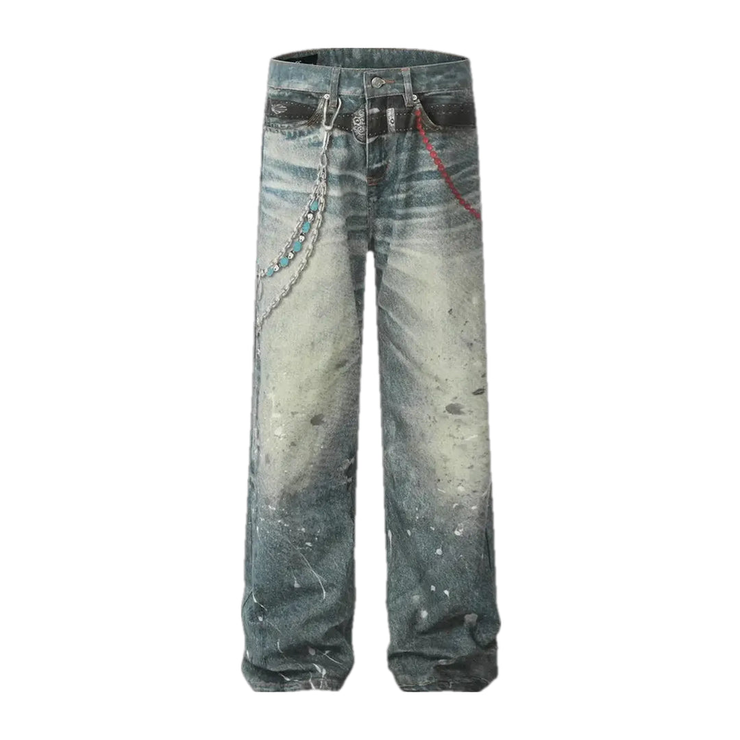 Dirty Faded Wash Stylish Men's Jeans - Grey