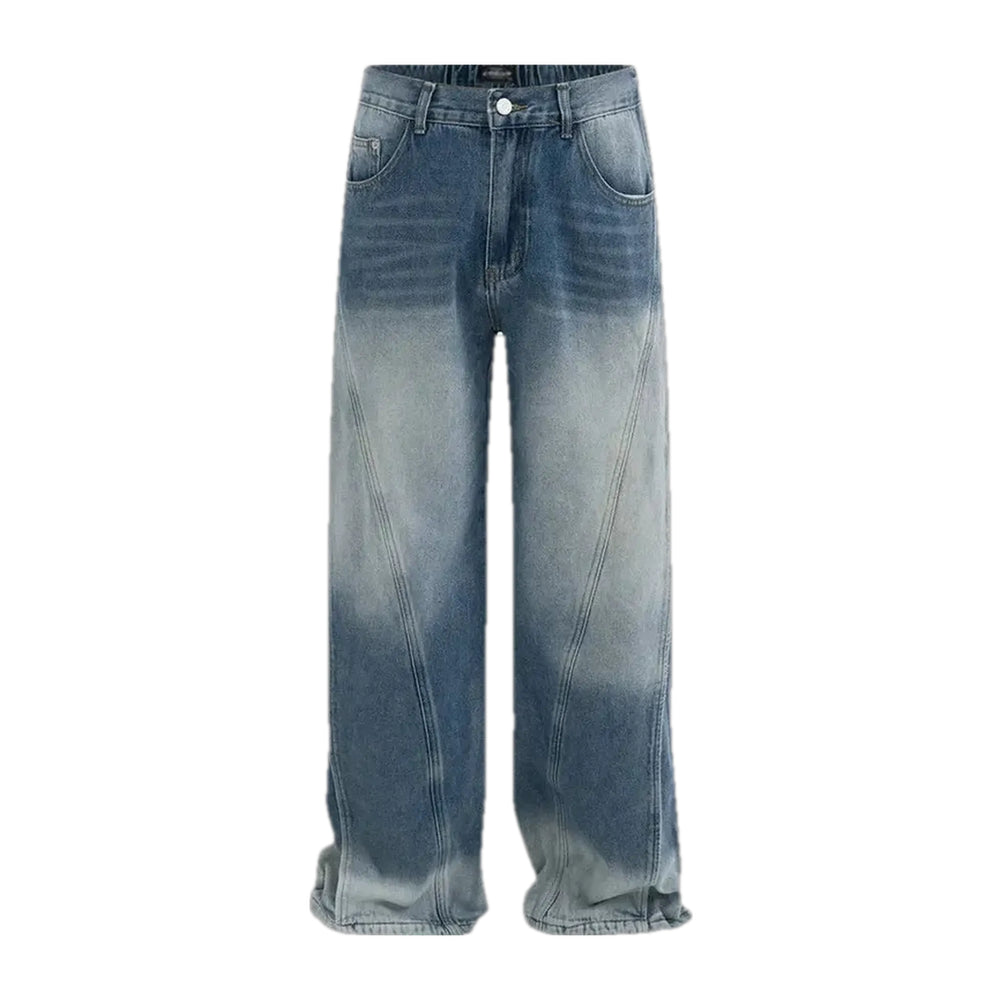 Abraded Baggy-fit Men's Jeans - Blue