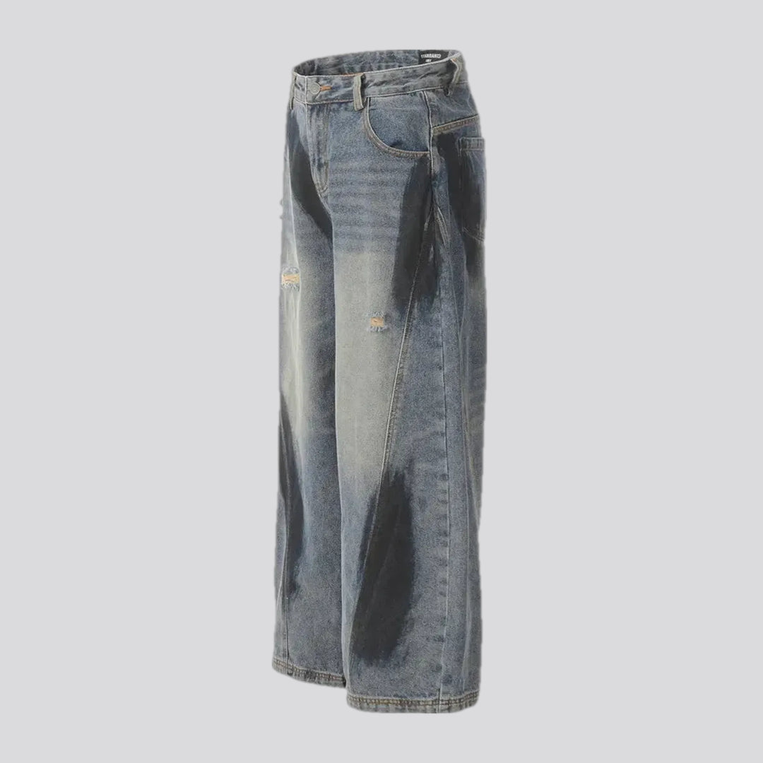 Fashionable faded wash men's jeans