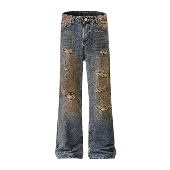 Mid Rise Wide Fit Grunge Jeans for Men - Blue