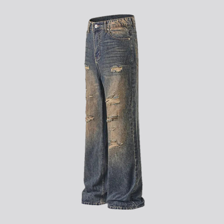 Mid rise wide fit grunge jeans for men