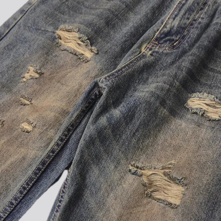 Mid rise wide fit grunge jeans for men