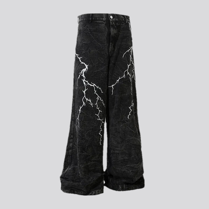 Painted acid mid-waist baggy men's jeans