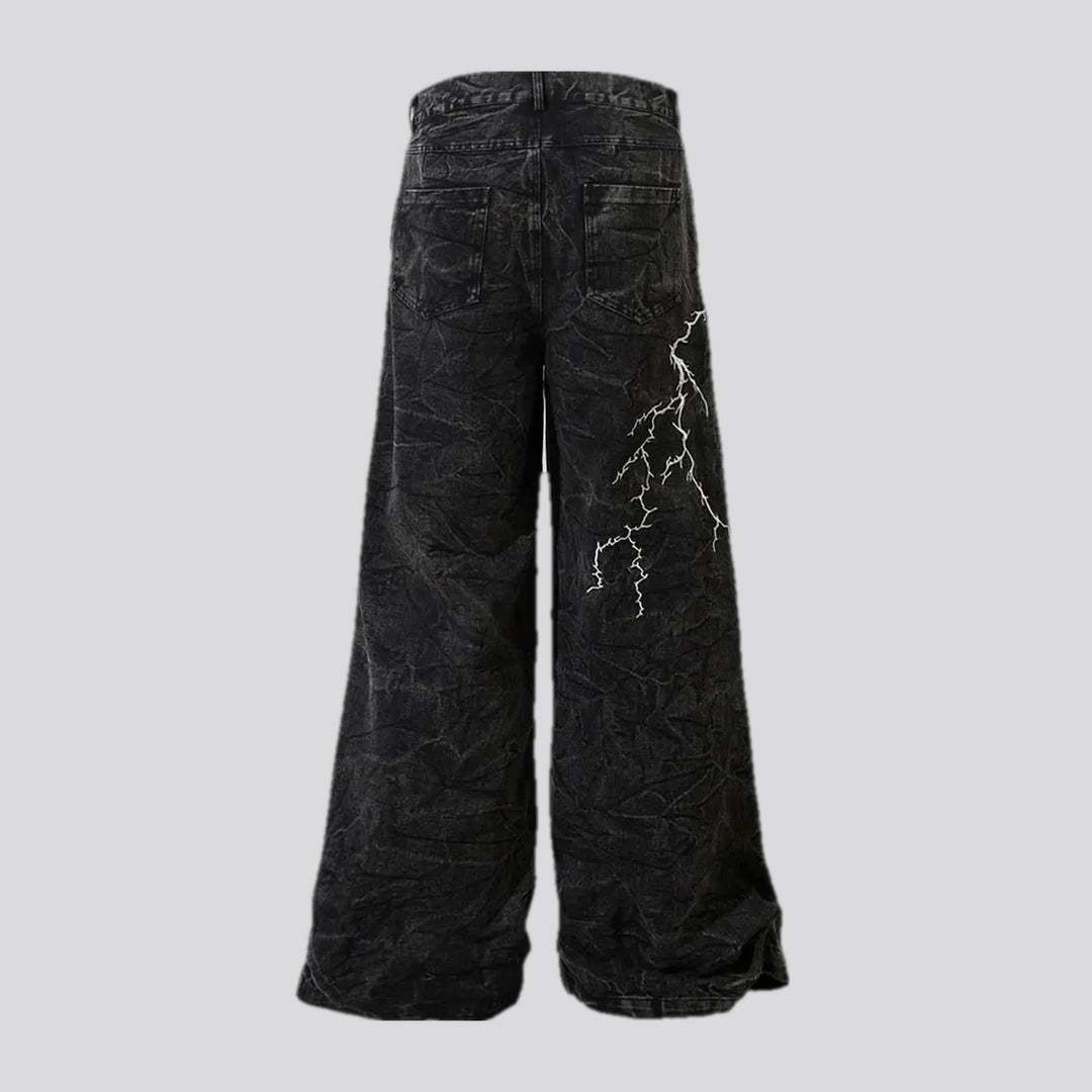 Painted acid mid-waist baggy men's jeans