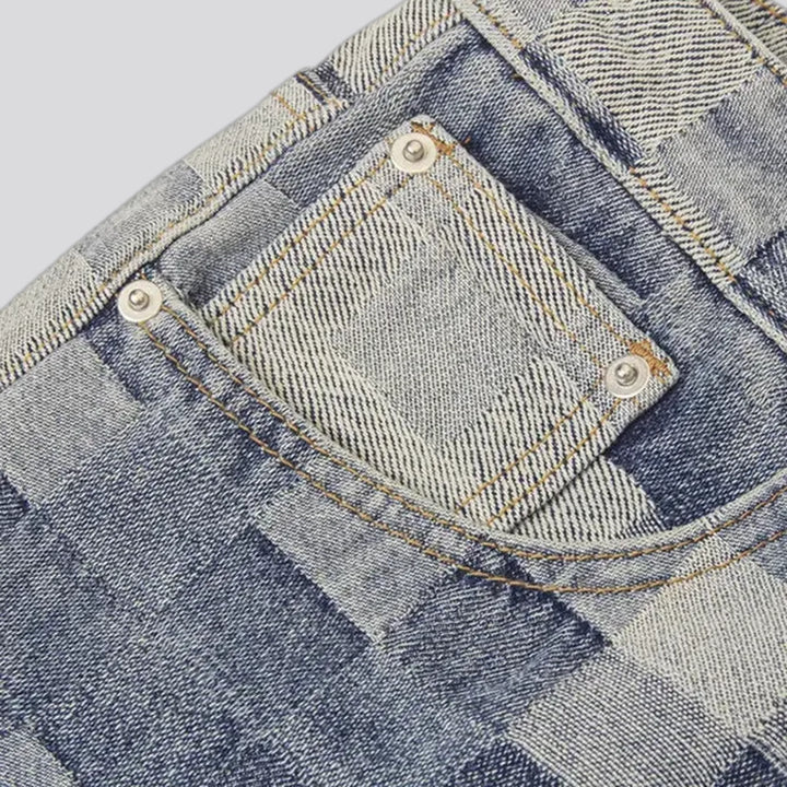 3d checkerboard style wide fit men's jeans