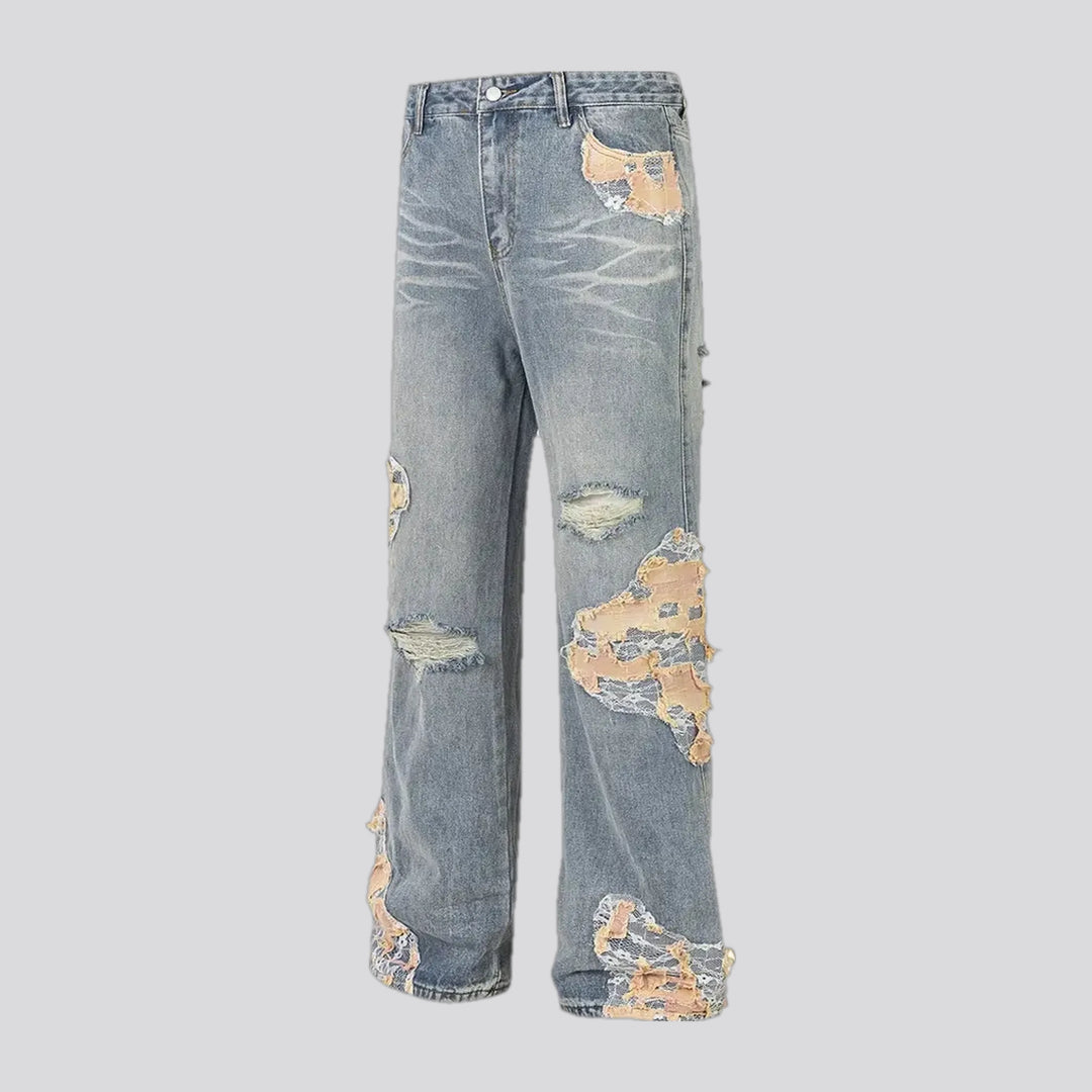 Fashionable straight-cut faded men's jeans