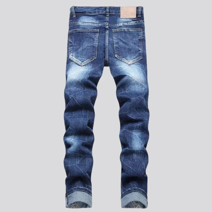 Stylish embroidered distressed men's jeans