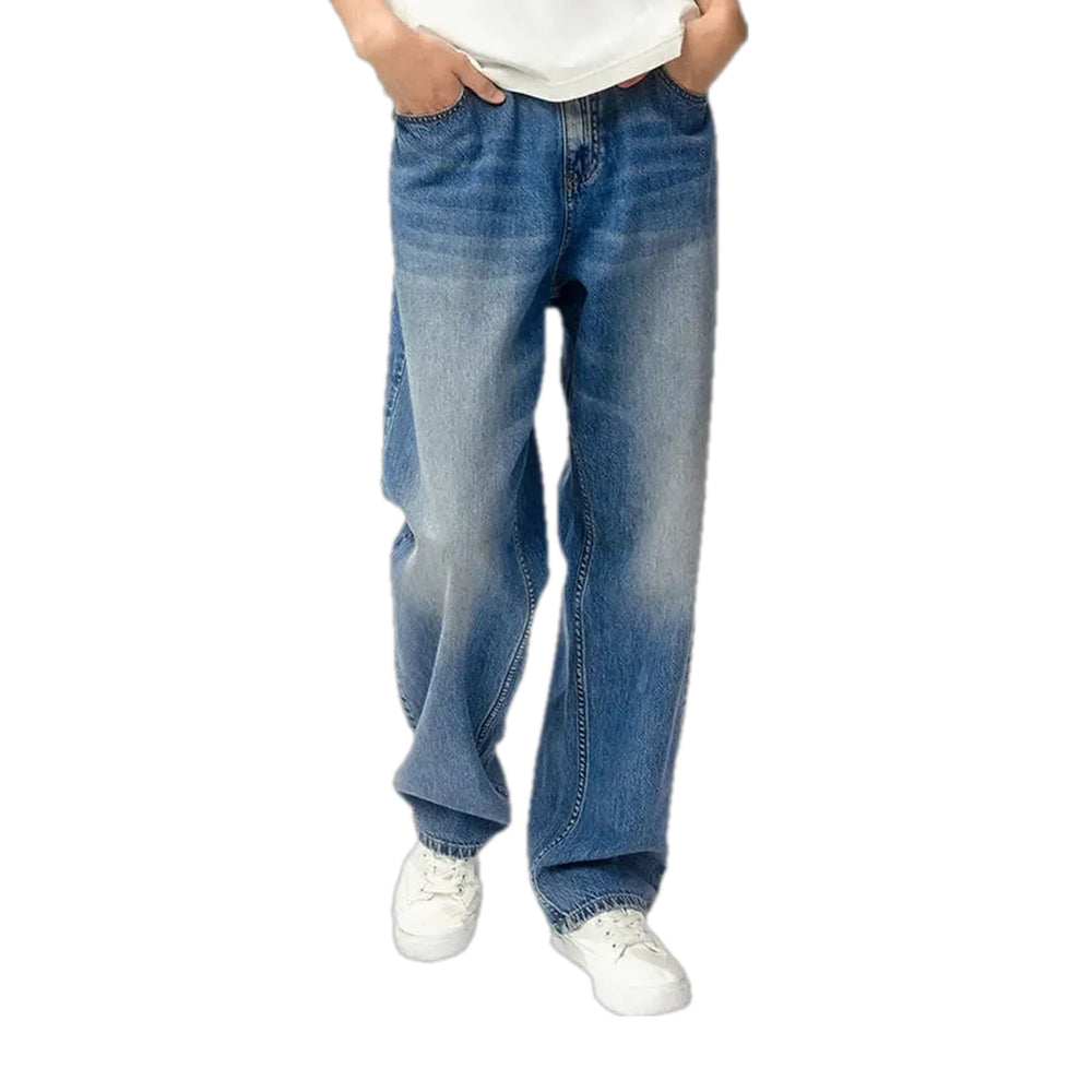 Fashionable Whiskered Straight Fit Men's Jeans - Blue