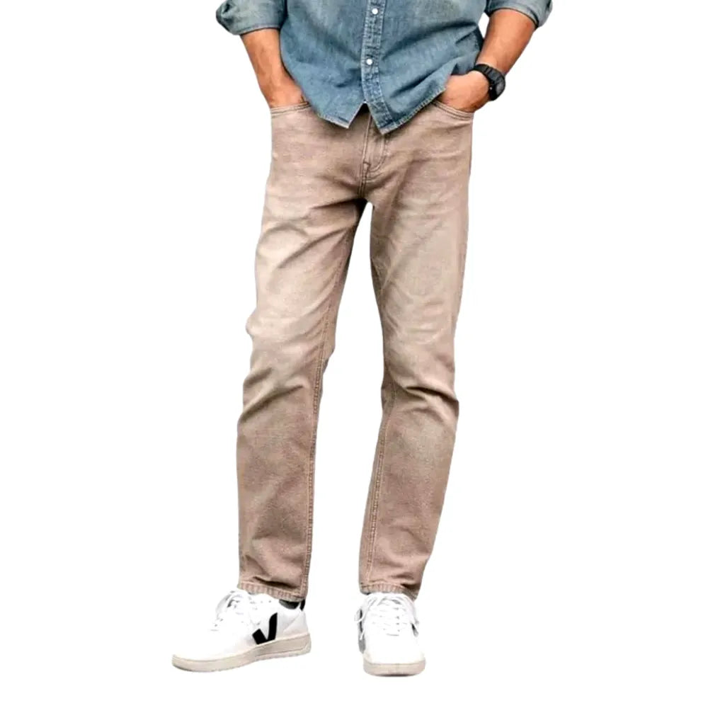 Casual Smoothed Color Denim Men's Jeans - Sand