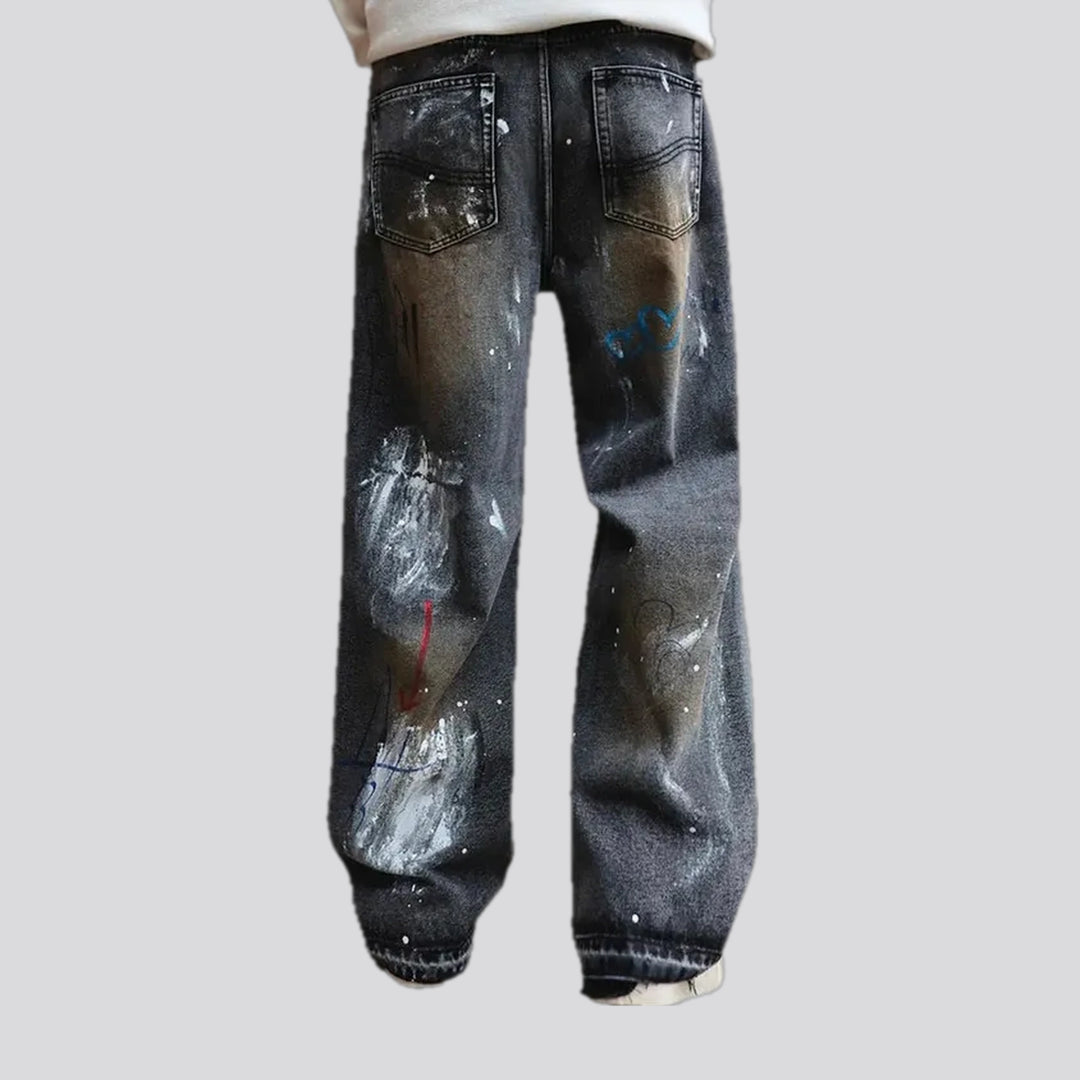 Artistic painted baggy men's jeans