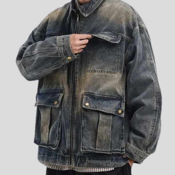 Retro boho men's jeans jacket