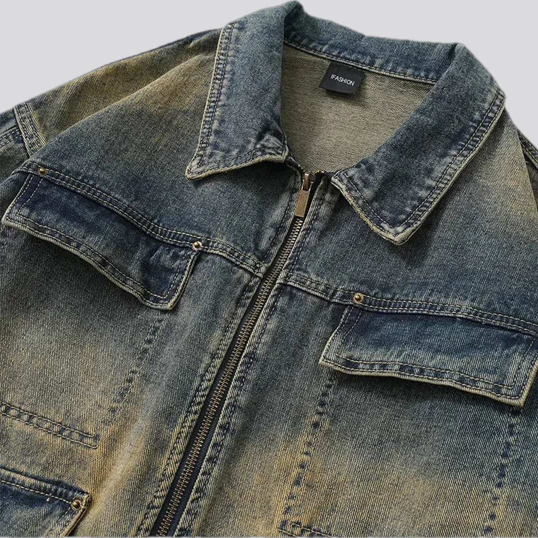 Retro boho men's jeans jacket