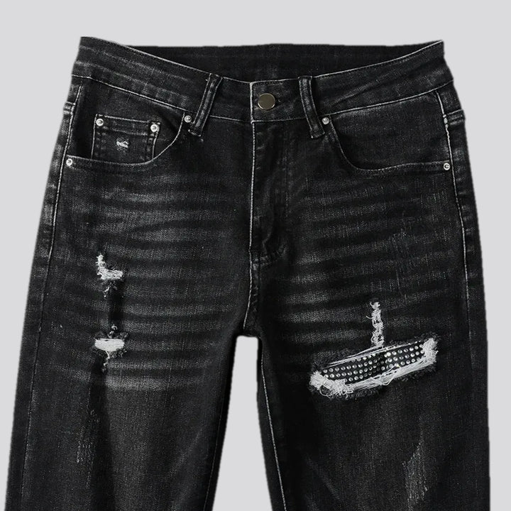 Embellished diamond pattern skinny men's jeans