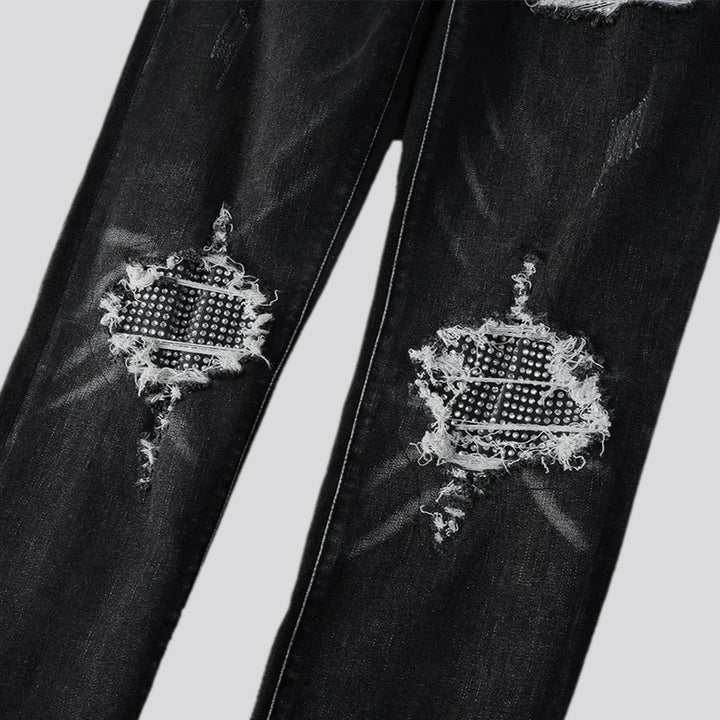 Embellished diamond pattern skinny men's jeans