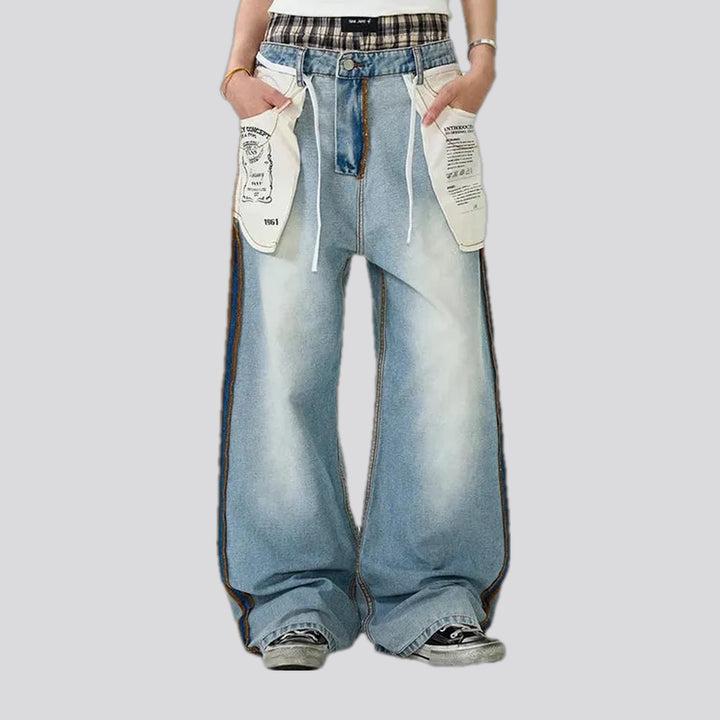 Whiskered mid-rise trendy baggy men's jeans