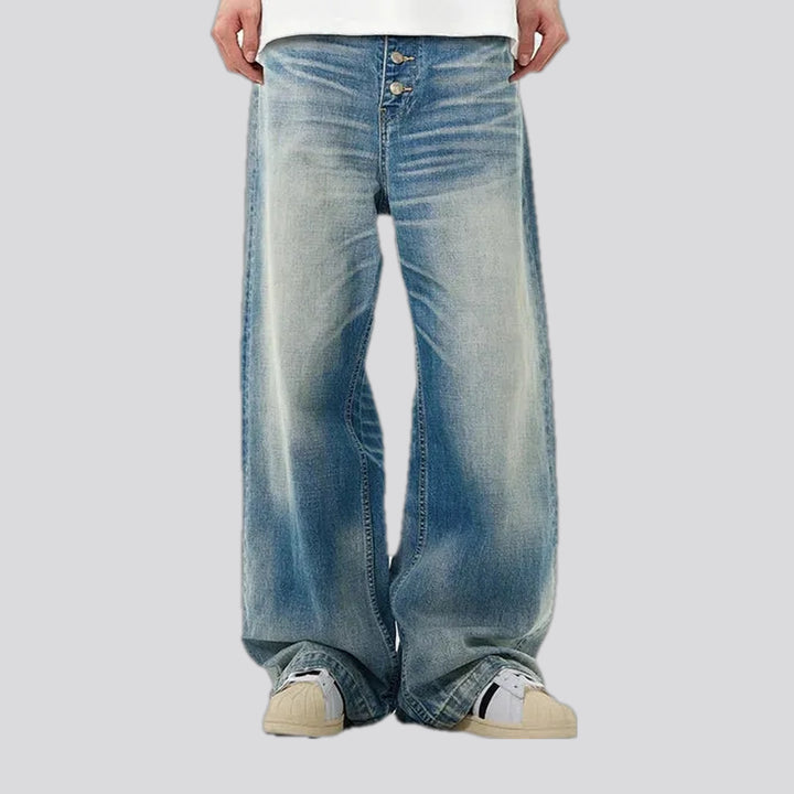 Sanded medium pattern baggy jeans for men