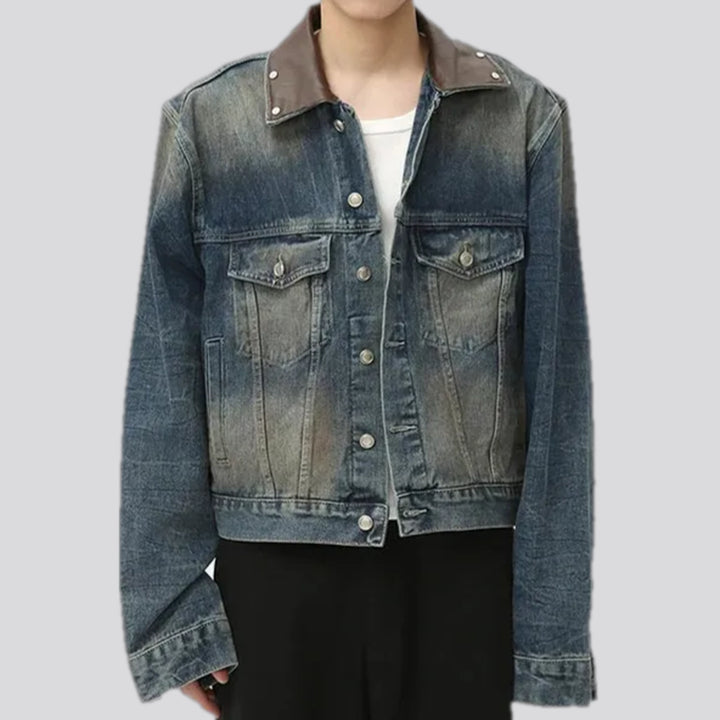 Whiskered retro stonewashed men's denim jacket