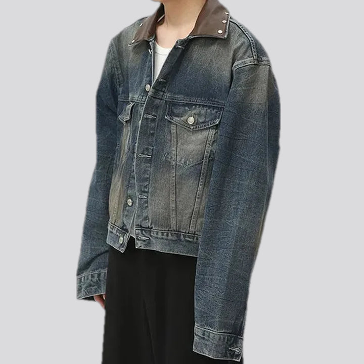 Whiskered retro stonewashed men's denim jacket